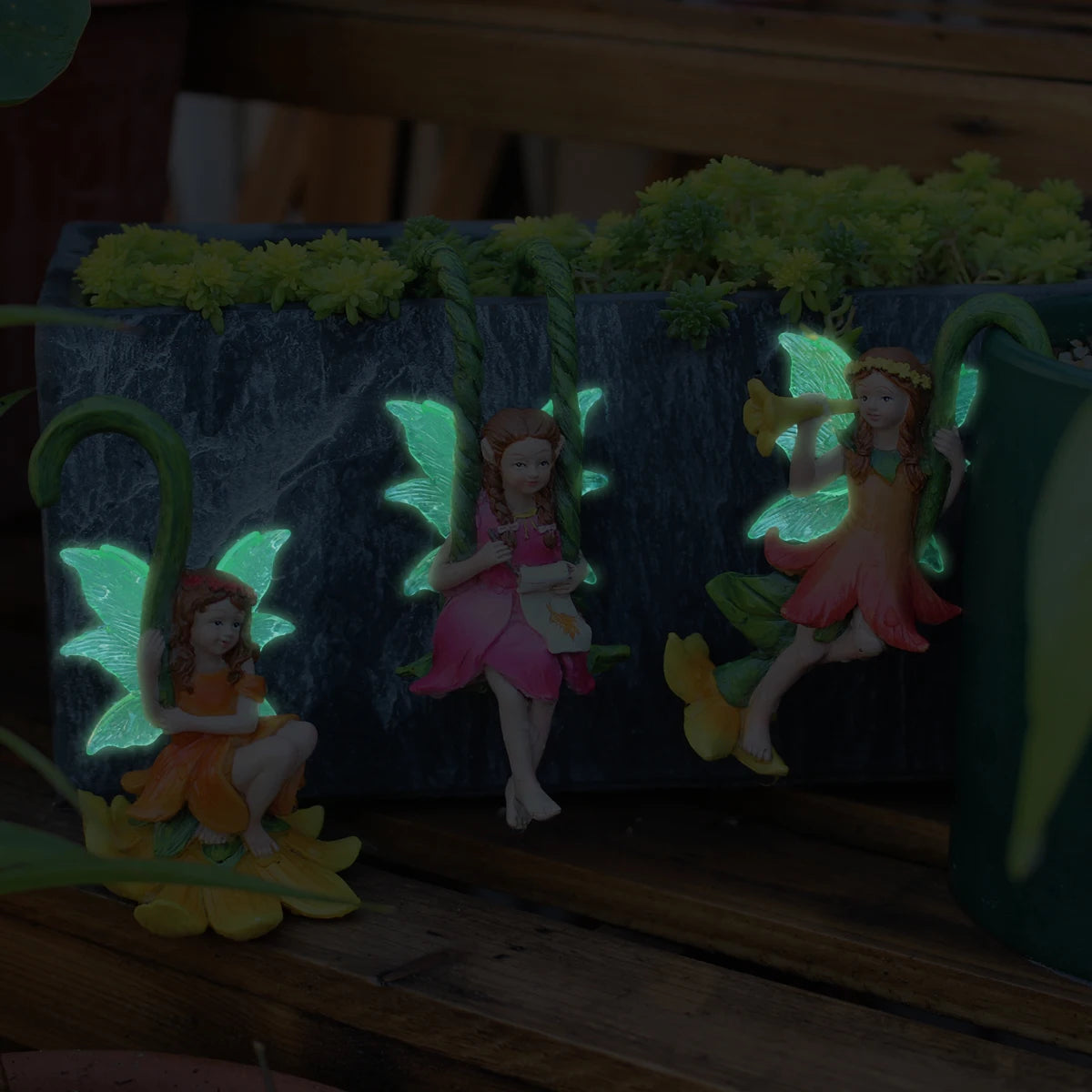 3pcs Tree Vine Flower Fairy Pot Huggers Resin Hanging Dwarf Garden Decoration