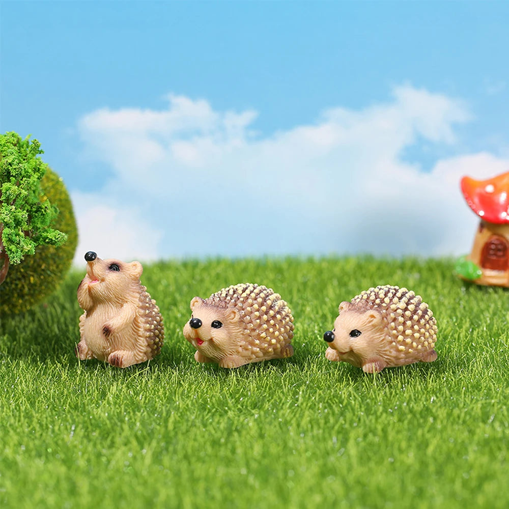 3/6pcs Miniature Hedgehog Figurines Resin Forest Animal for Fairy Garden Terrarium
