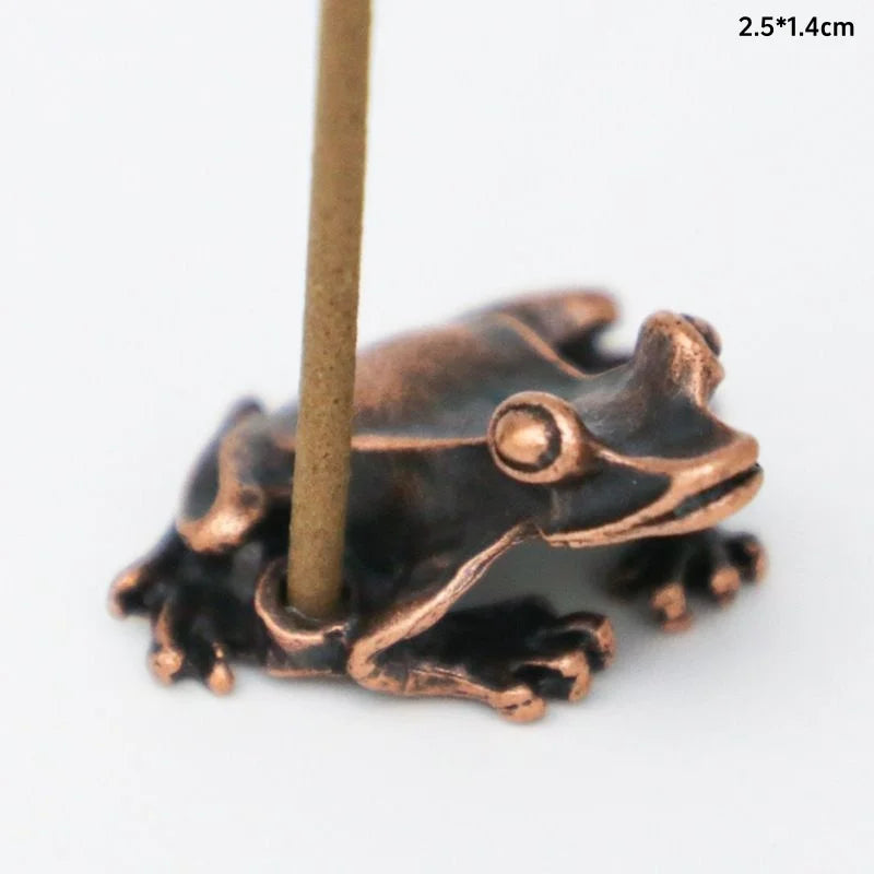 Antique Brass Meditation Zen Frog Statue Incense Burner Copper Tea Pet Desk Decor