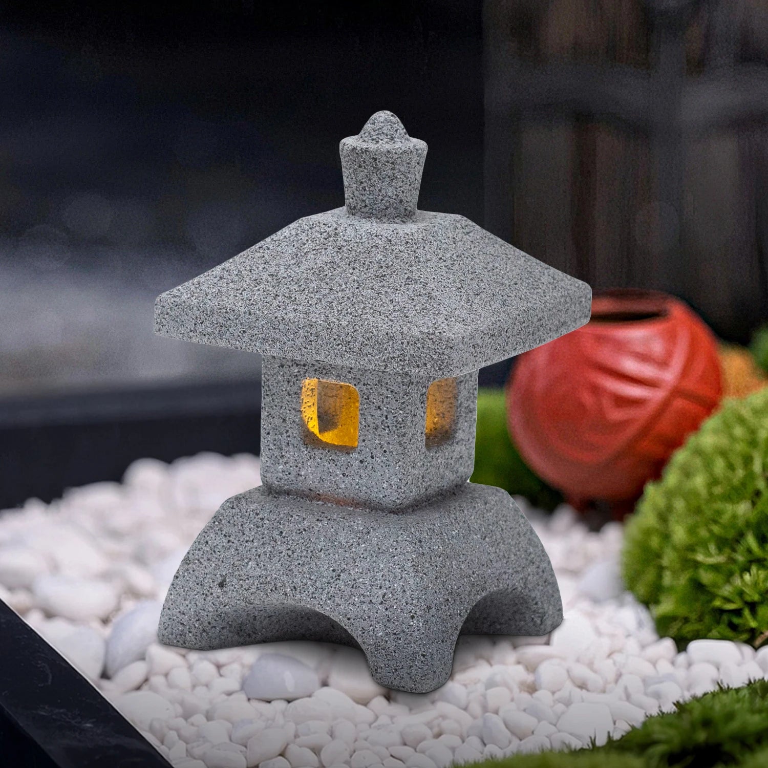 Japanese Pagoda Statue Zen Garden Lantern Solar LED Light Outdoor Fish Tank Decor