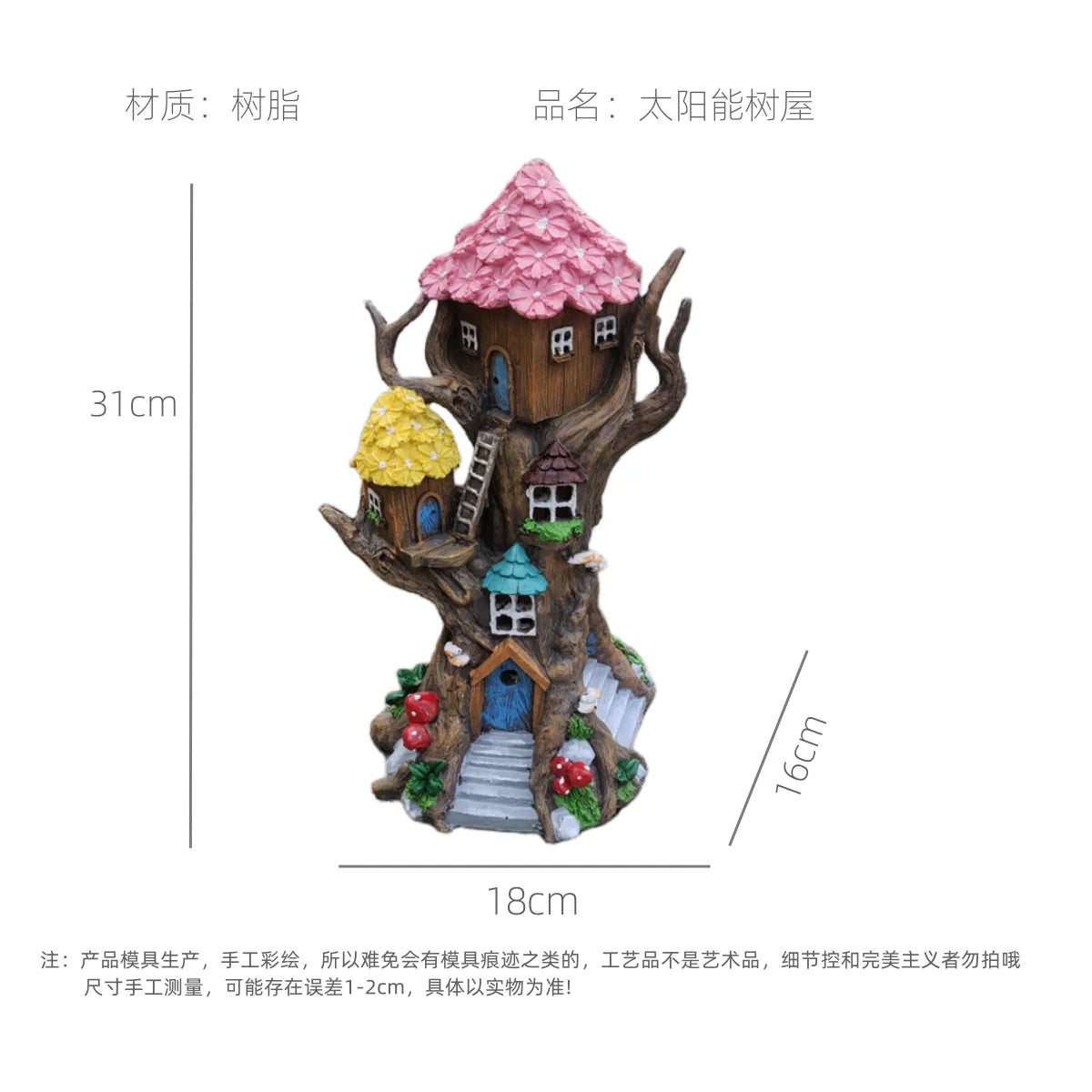 Solar Tree House Garden Statue Light Up Miniature Landscape Outdoor Decor Ornament