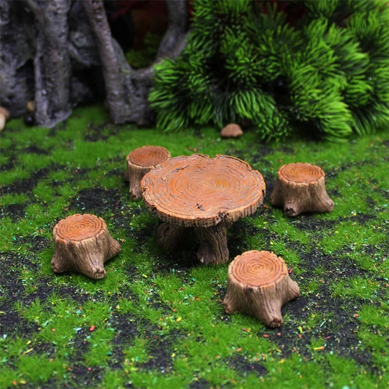 Miniature Garden Table and Chairs Set Resin Furniture for Fairy Garden Terrarium