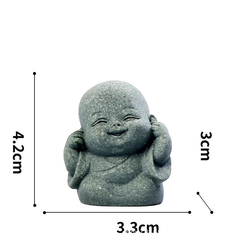 4pcs Little Monk Statue Set Stone Finish Resin Buddha Figurine Zen Garden Decor
