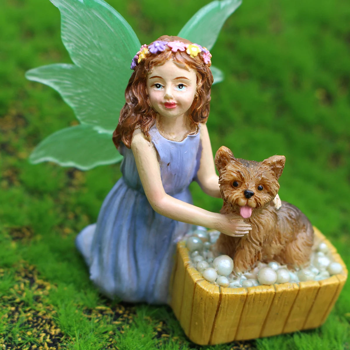 Miniature Angel Fairy with Dog Resin Craft for Bonsai Pot Micro Landscape Decor
