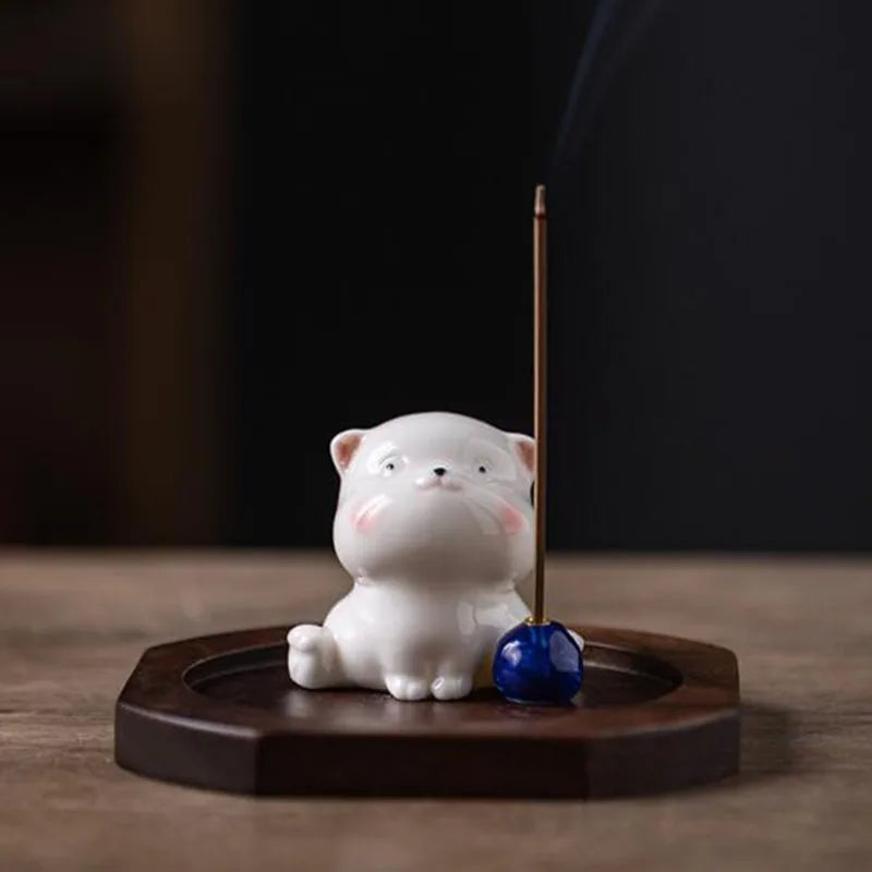 Cute Cat Porcelain Incense Stick Holder Creative Ceramic Ash Catcher Home Decor