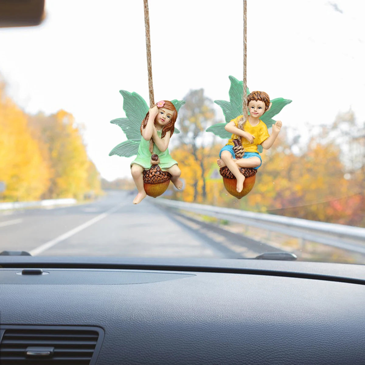 2pcs Swinging Fairy Figurine Glow in the Dark Wing Resin Couple Garden Ornament