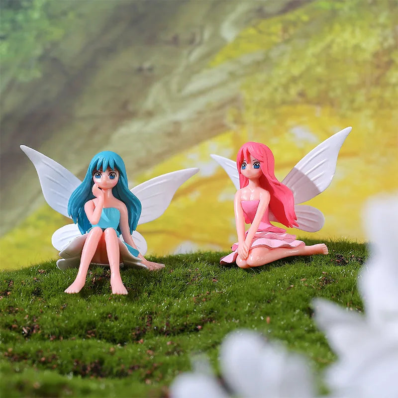 4pcs Flower Fairy Figurines Miniature Garden Decor Terrarium Cake Topper DIY Set