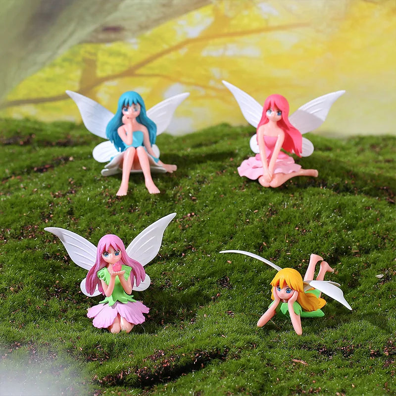 4pcs Flower Fairy Figurines Miniature Garden Decor Terrarium Cake Topper DIY Set