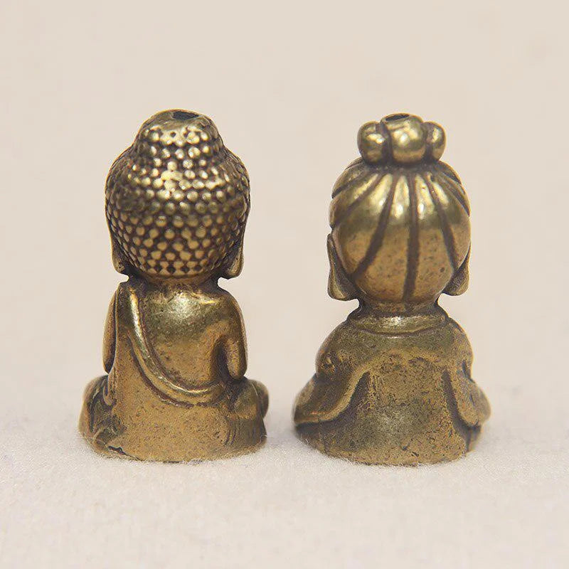 Solid Brass Guan Yin Buddha Statue Mini Vintage Copper Figurine Home Desk Decor