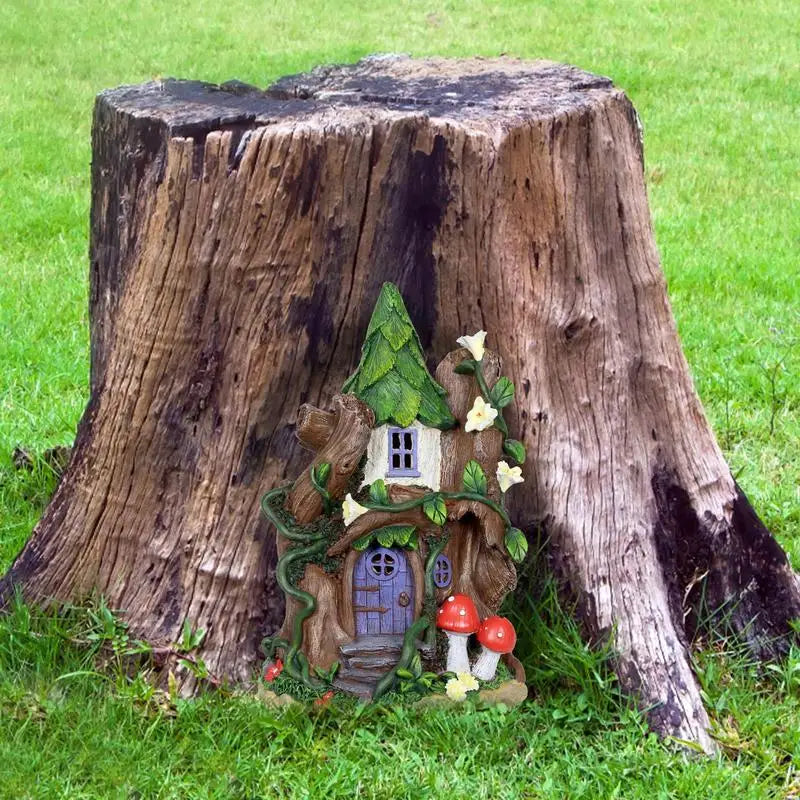 Waterproof Resin Gnome Fairy House Figurine Outdoor Garden Yard Lawn Ornament