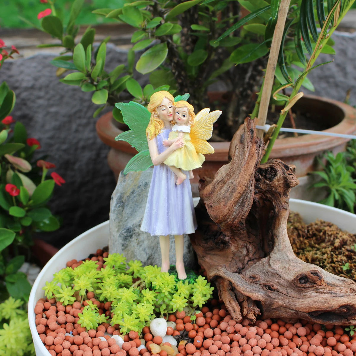 Mother's Day Gift Flower Fairy Mother and Daughter Statue Glow in the Dark Wings