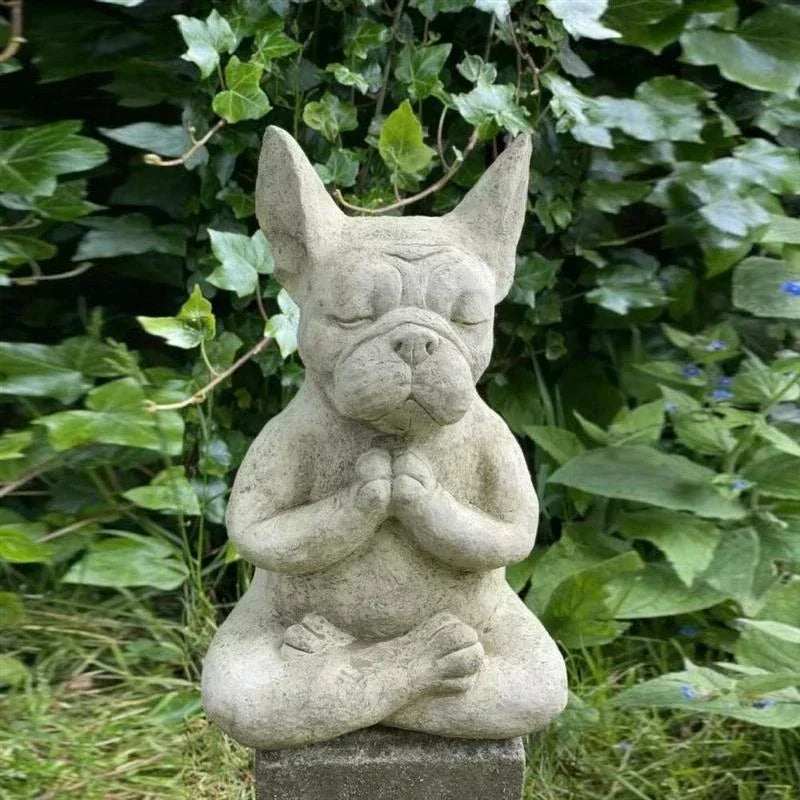 Zen French Bulldog Statue Meditating Yoga Dog Figurine Resin Garden Decor Waterproof