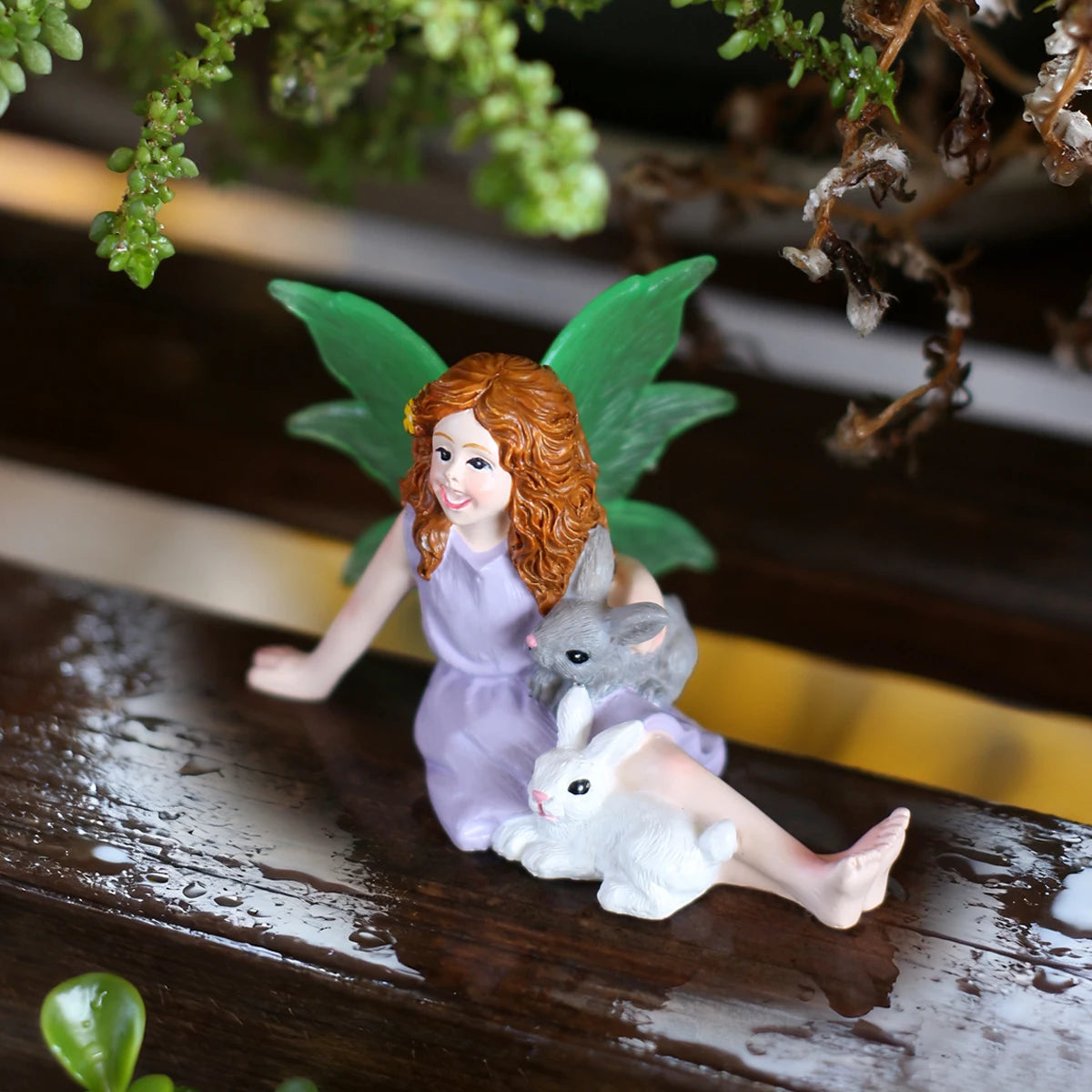 Easter Bunny & Sitting Fairy Statue Glow in the Dark Wings Spring Garden Decor