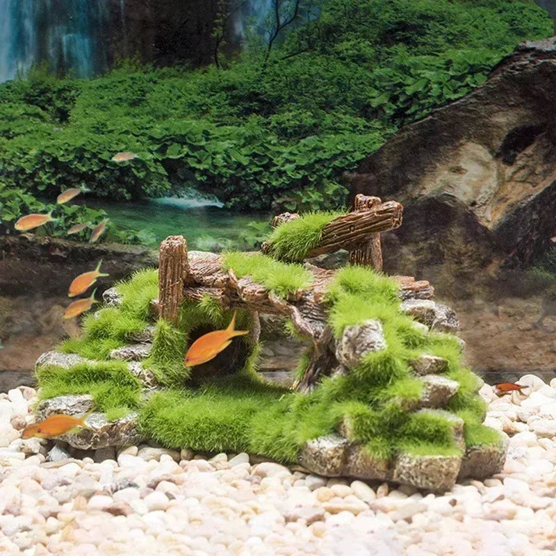Mossy Aquarium Rockery Decoration Resin Fish Tank Landscape Mountain Hiding Cave