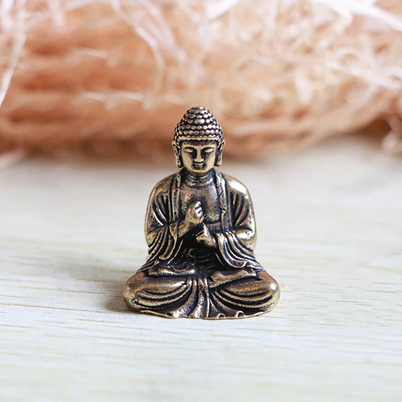 Solid Brass Shakyamuni Buddha Statue Mini Copper Figurine Home Car Decor Gift