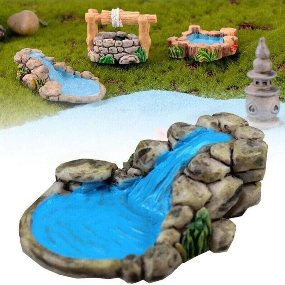 Turquoise Resin Mini Pond Water Pool Figurine Fairy Garden Decor Miniature Pond