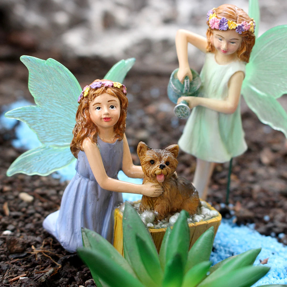Miniature Angel Fairy with Dog Resin Craft for Bonsai Pot Micro Landscape Decor