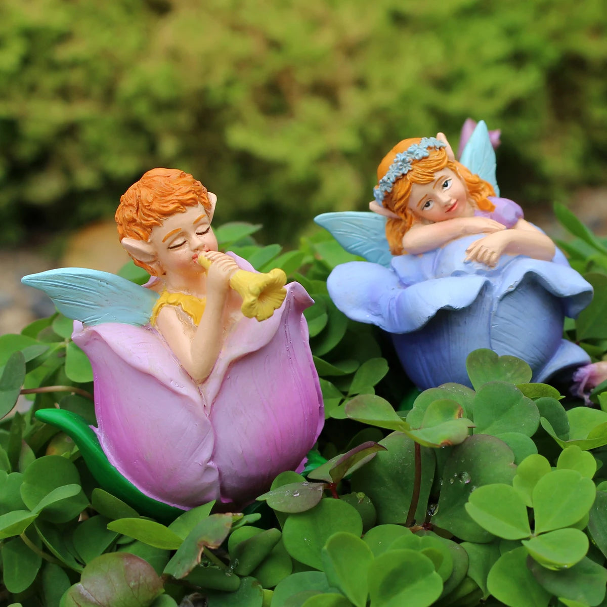 3pcs Flower Fairy Garden Stakes Resin Figurine Pot Hugger Plant Pick Decor Set