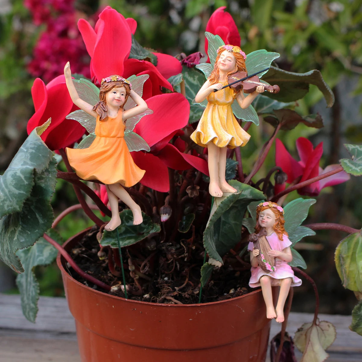 3pcs Dancing Flower Fairy Figurines Mini Resin Statue for Garden Pot Sand Table