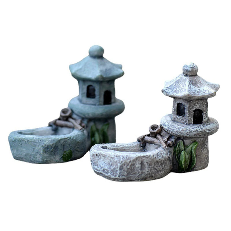Retro Resin Tower Pond Miniature Fairy Garden Figurine Terrarium Landscape Decor