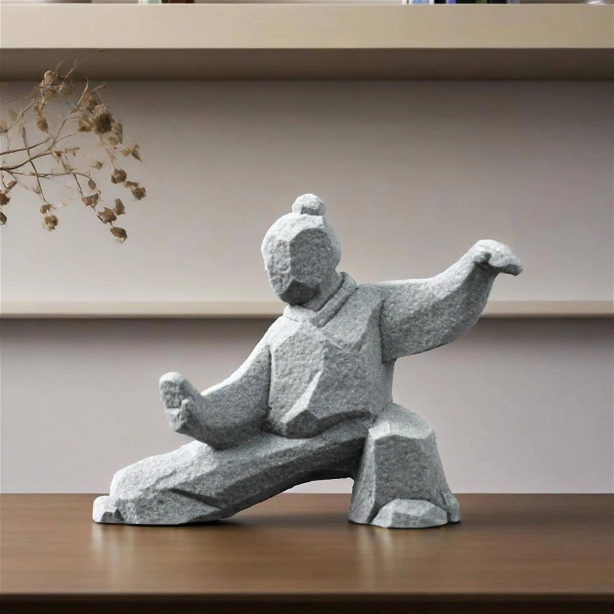 Zen Tai Chi Master Statue Chinese Kung Fu Figurine Stone Miniature Bonsai Decor