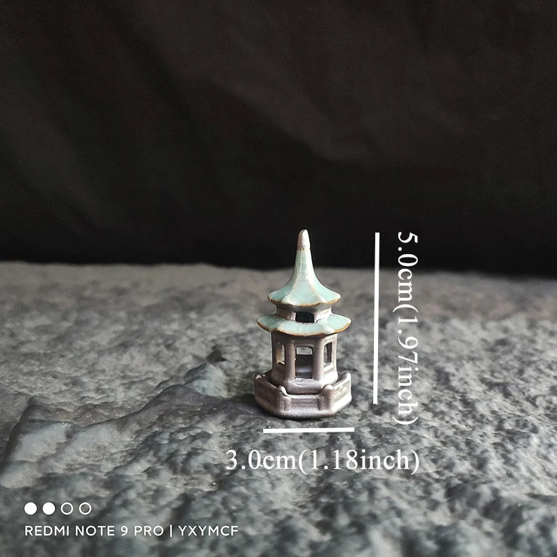 Ceramic Zen Pagoda Figurine Handcrafted Bonsai Decor Tea Pet Miniature Ornament