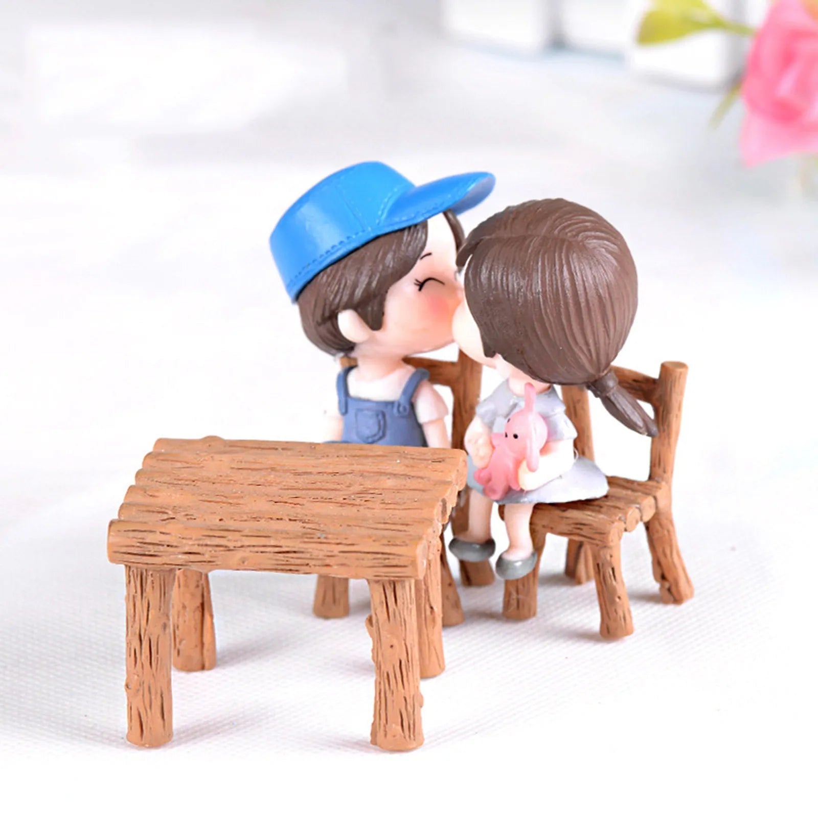 3pcs Miniature Park Bench and Table Set Resin Furniture for Fairy Garden Decor