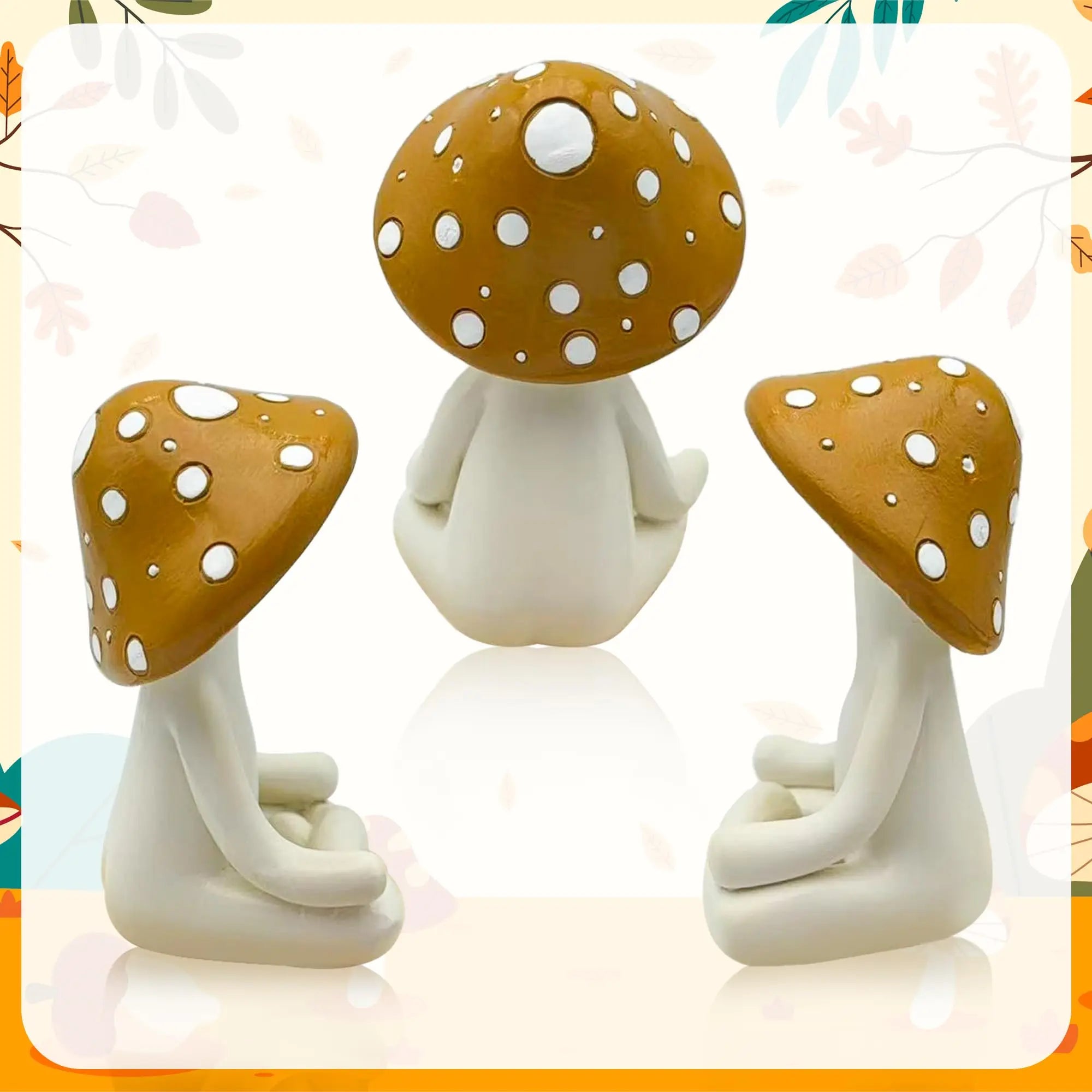 Zen Mushroom Statue Meditating Yoga Fungi Resin Figurine Garden Office Desk Decor