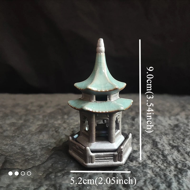Ceramic Zen Pagoda Figurine Handcrafted Bonsai Decor Tea Pet Miniature Ornament