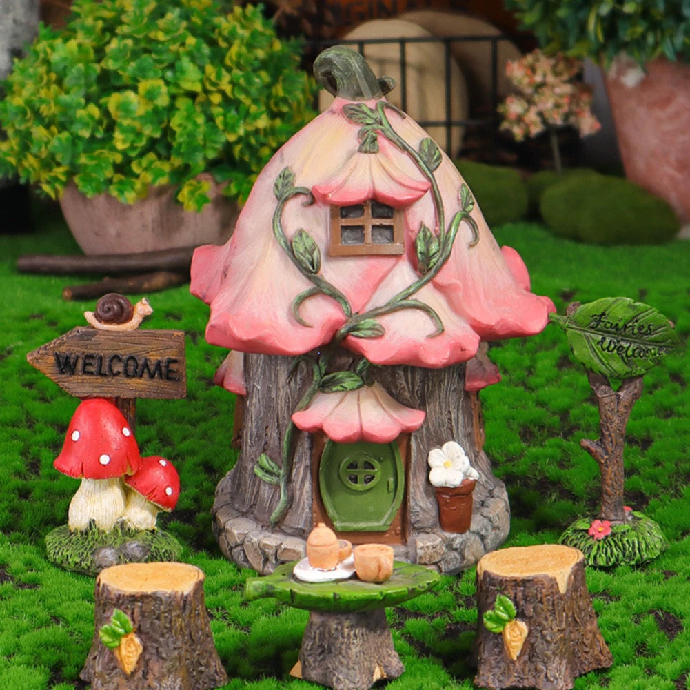 Miniature Fairy Garden House Chair Kit Resin Cottage Figurine DIY Landscape Decor