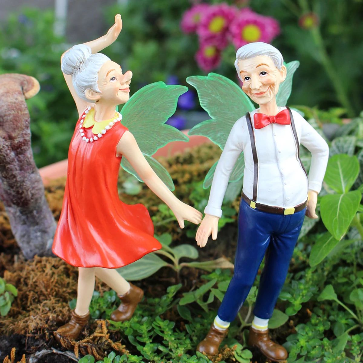 2pcs Valentine's Day Elderly Couple Fairy Set Glow in the Dark Wings Garden Gift