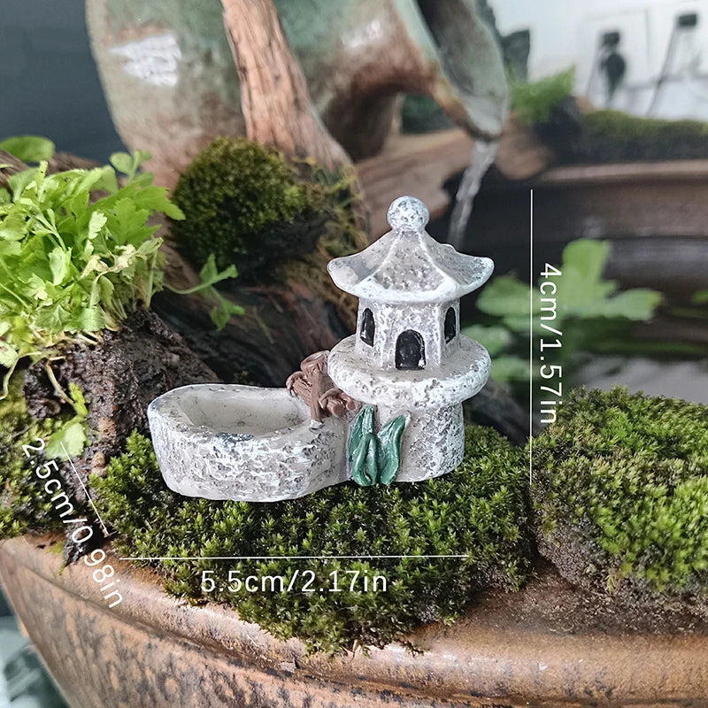 Retro Resin Tower Pond Miniature Fairy Garden Figurine Terrarium Landscape Decor