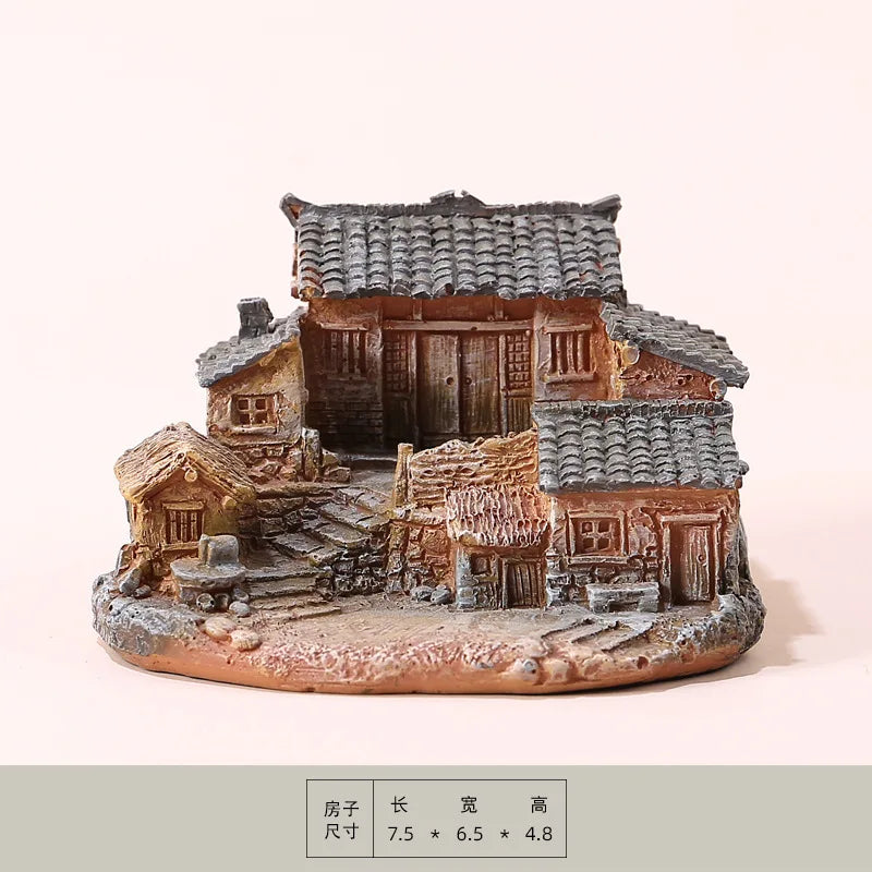 Miniature Chinese Style House Resin Figurine Zen Garden Decor for Bonsai Plants