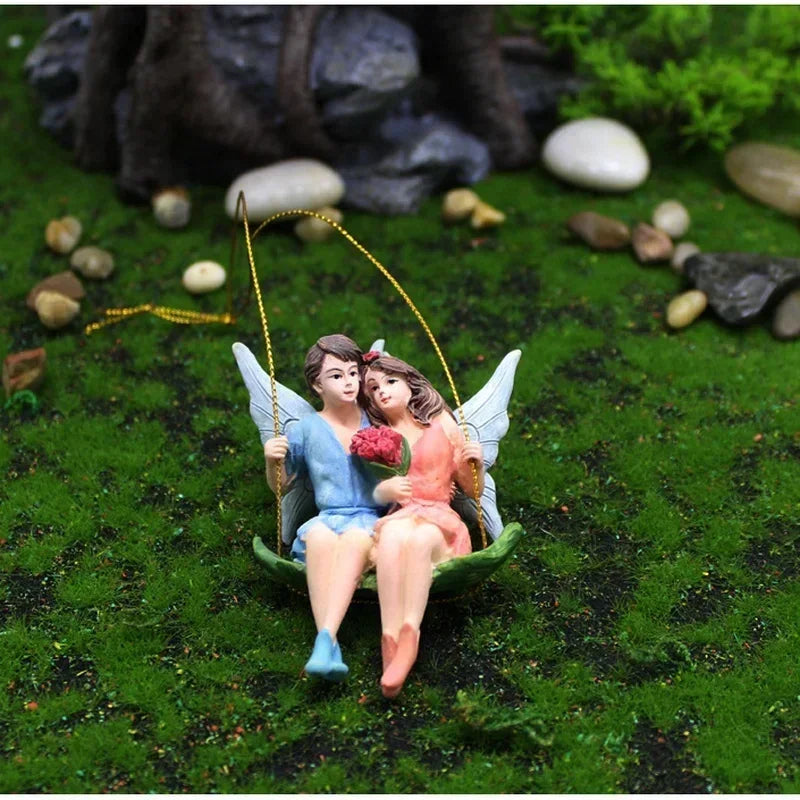Romantic Couple Fairy on Swing Statue Resin Hanging Ornament Valentine's Day Gift