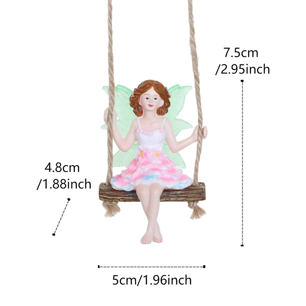 Pink Dress Swinging Fairy Statue Glow in the Dark Wings Hanging Garden Ornament