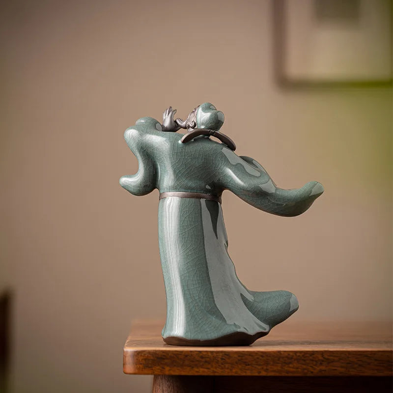 Chinese Poet Li Bai Ceramic Statue Tang Dynasty Scholar Figurine Tea Room Decor