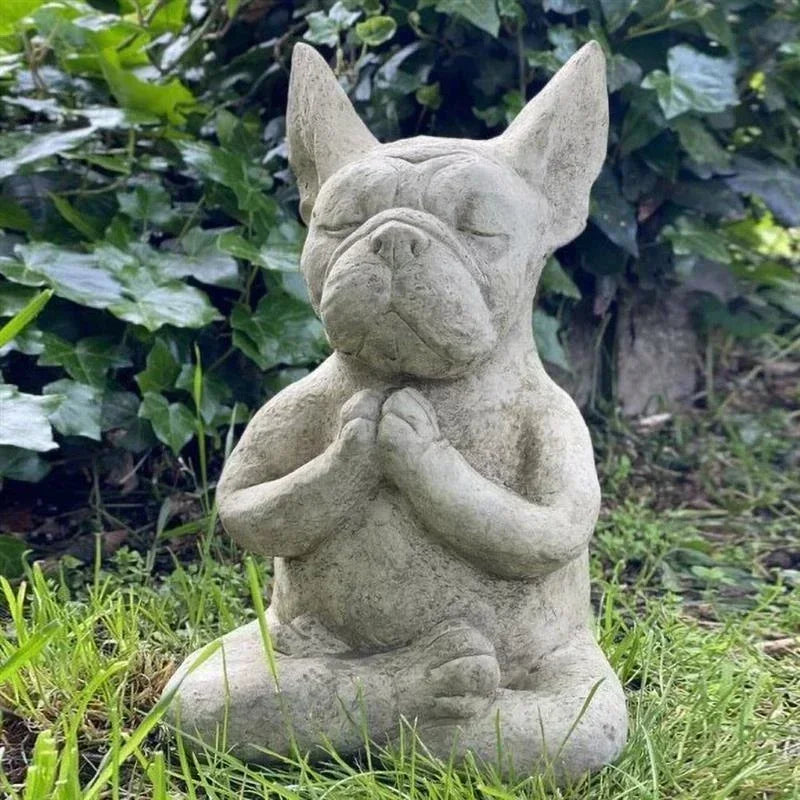 Zen French Bulldog Statue Meditating Yoga Dog Figurine Resin Garden Decor Waterproof