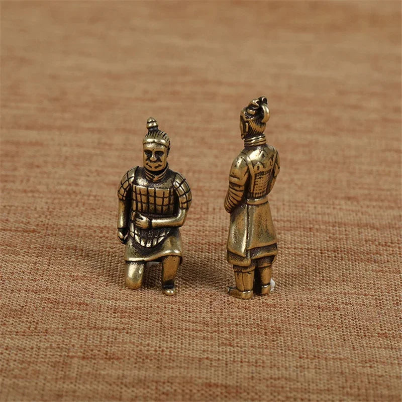 Vintage Brass Terracotta Warrior Keychain Pendant Chinese Soldier Figurine Gift