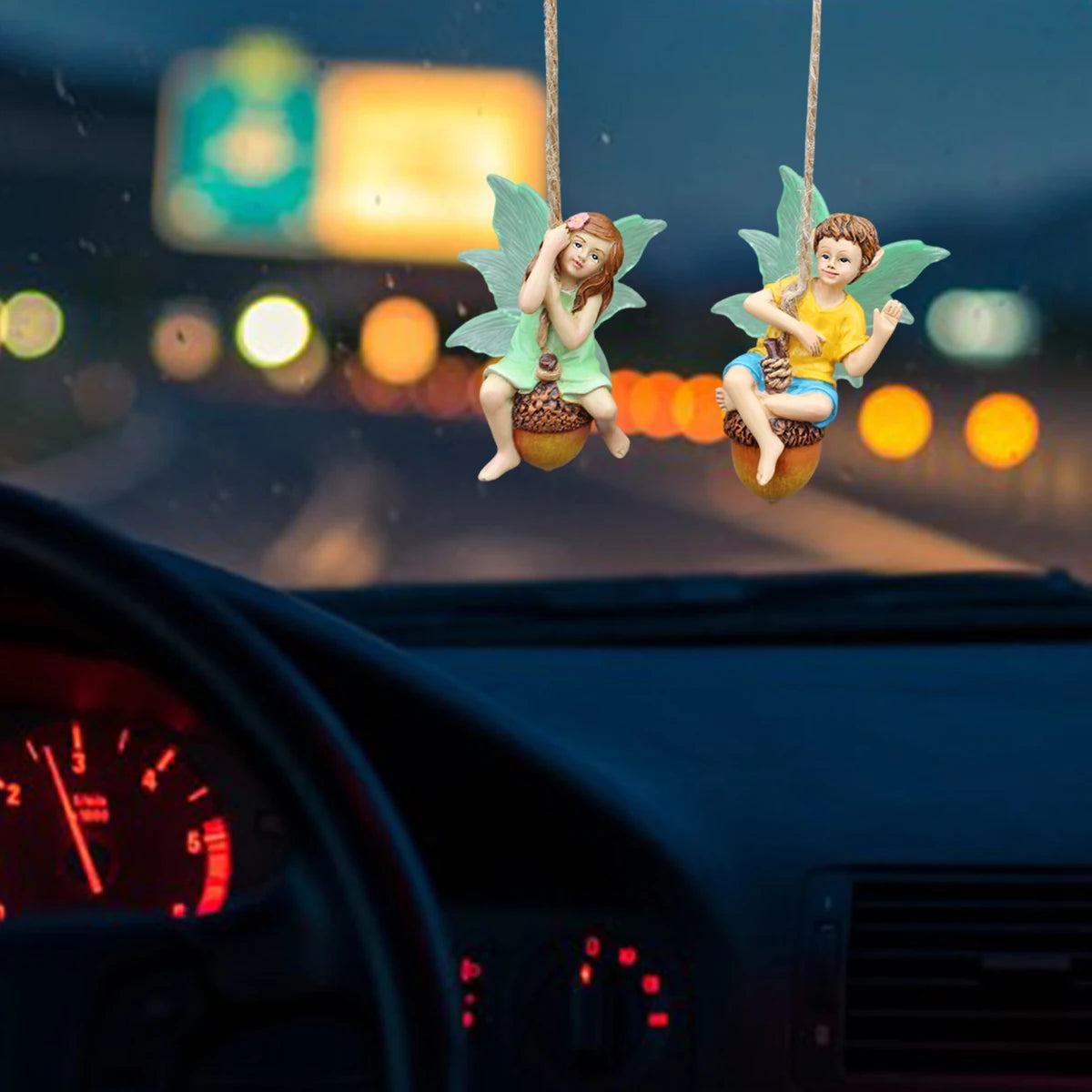 2pcs Swinging Fairy Figurine Glow in the Dark Wing Resin Couple Garden Ornament