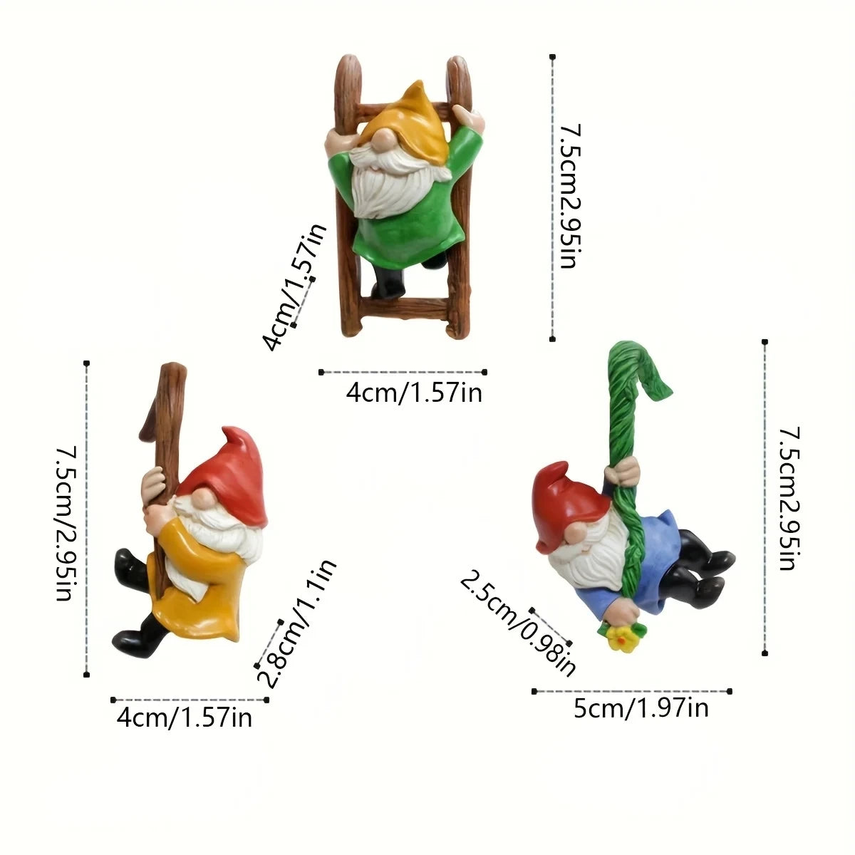 3pcs Climbing Garden Gnome Pot Huggers Resin Dwarf Hanging Statue for Flower Pot