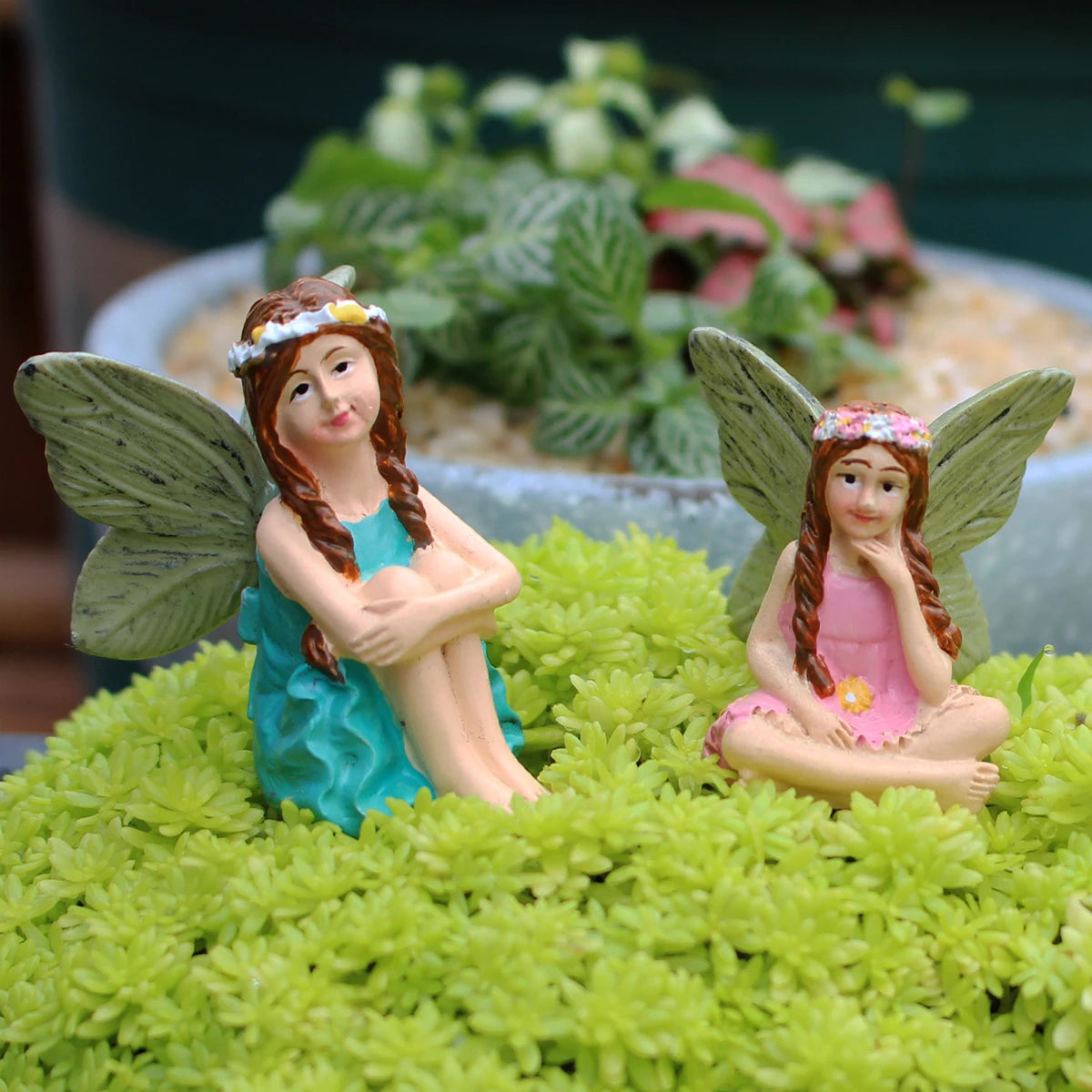 6pcs Flower Fairy Garden Stakes Resin Miniature Figurine Plant Picks Yard Decor