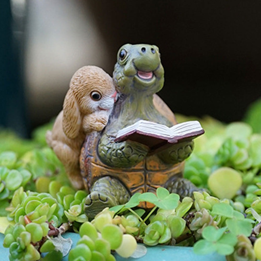 Resin Rabbit Figurine Micro Landscape Ornament Garden Turtle Statue Bonsai Decor