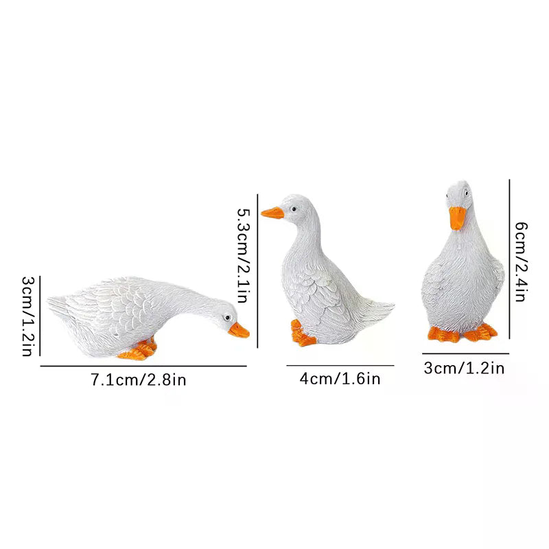 3Pcs White Duck Figurine Garden Statue Set Resin Animal Sculpture Outdoor Decor