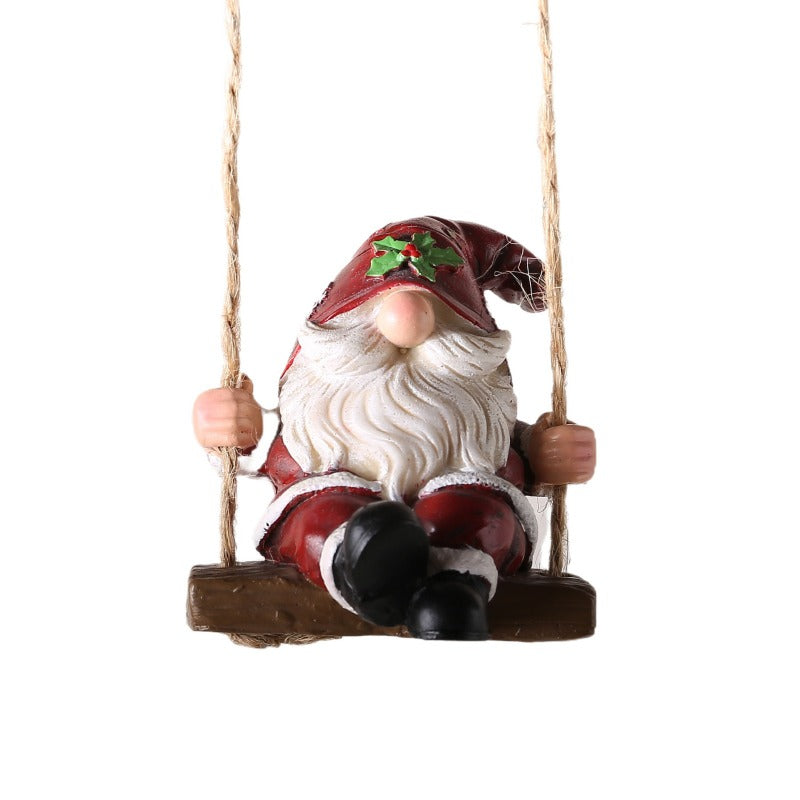 Christmas Gnome Garden Swing Statue Outdoor Tree Hanging Ornament Resin Figurine