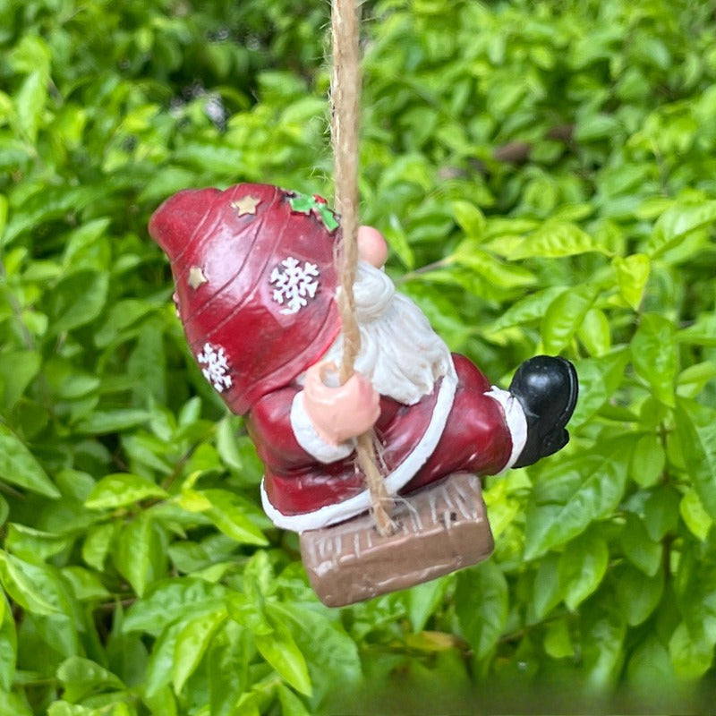 Christmas Gnome Garden Swing Statue Outdoor Tree Hanging Ornament Resin Figurine