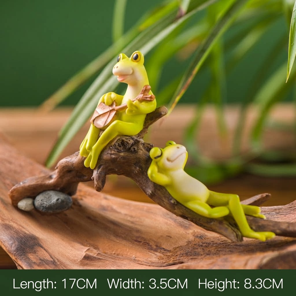 Miniature Frog Figurines Fairy Garden Decor Sleeping & Pipa Playing Toad Statue