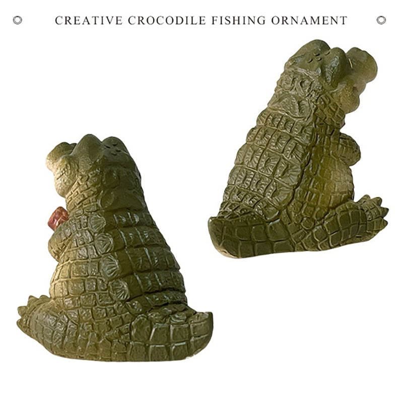 Resin Crocodile Figurine Garden Statue Outdoor Animal Sculpture Fishing Ornament