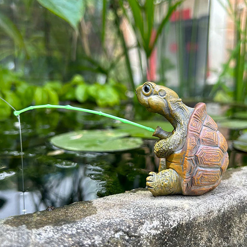 Resin Fishing Turtle Statue Garden Figurine Outdoor Animal Sculpture Ornament