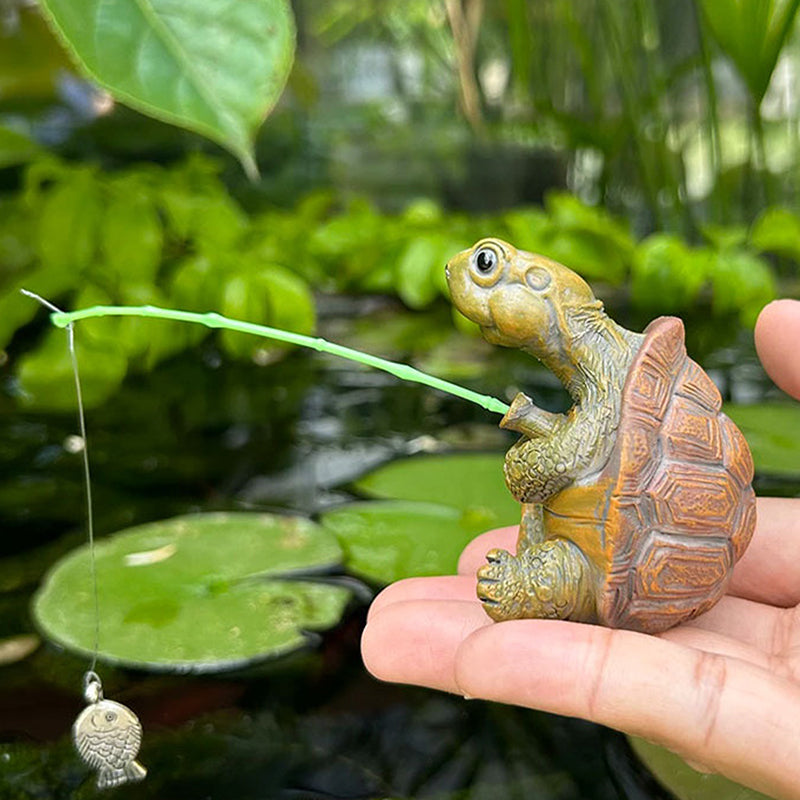Resin Fishing Turtle Statue Garden Figurine Outdoor Animal Sculpture Ornament