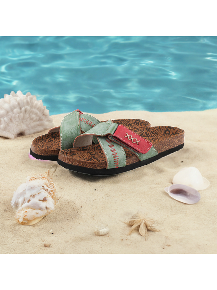 MA EYES Cross Open-Toe Leather Sandals  Jump Stitch Lightweight Summer